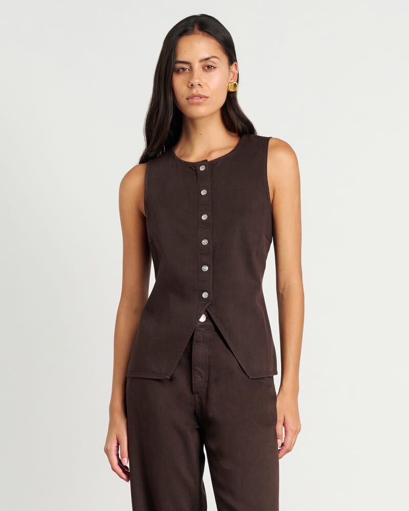 Loe Denim Vest in DARK CHOCOLATE