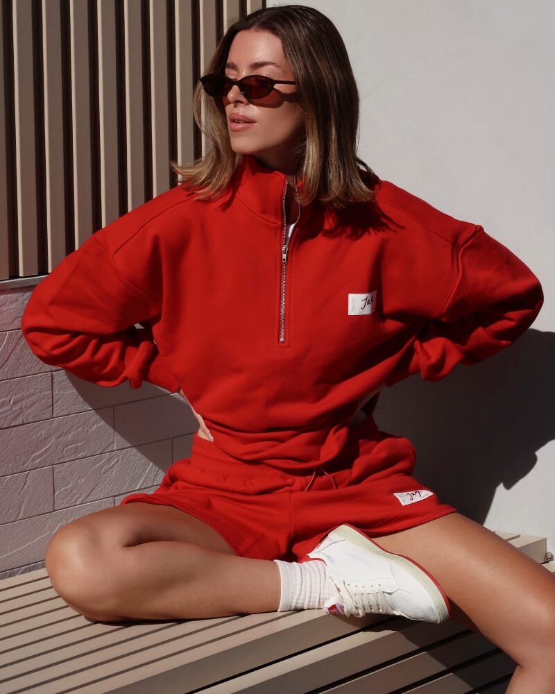 Aston Quarter Zip Sweat in DEEP RED