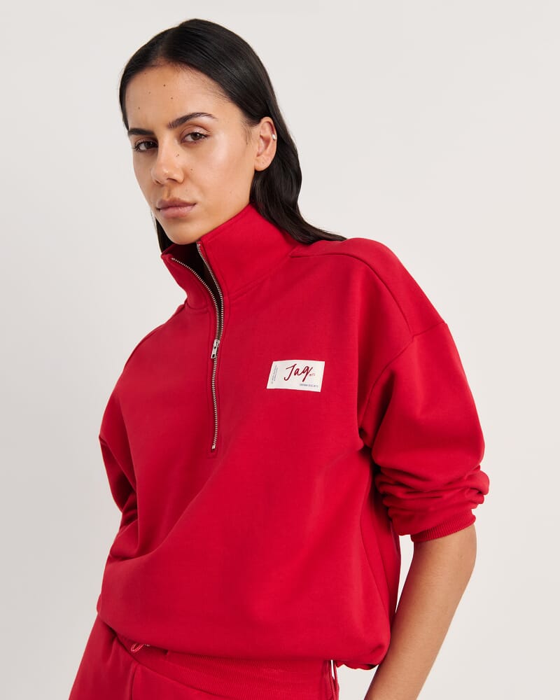 Aston Quarter Zip Sweat in DEEP RED