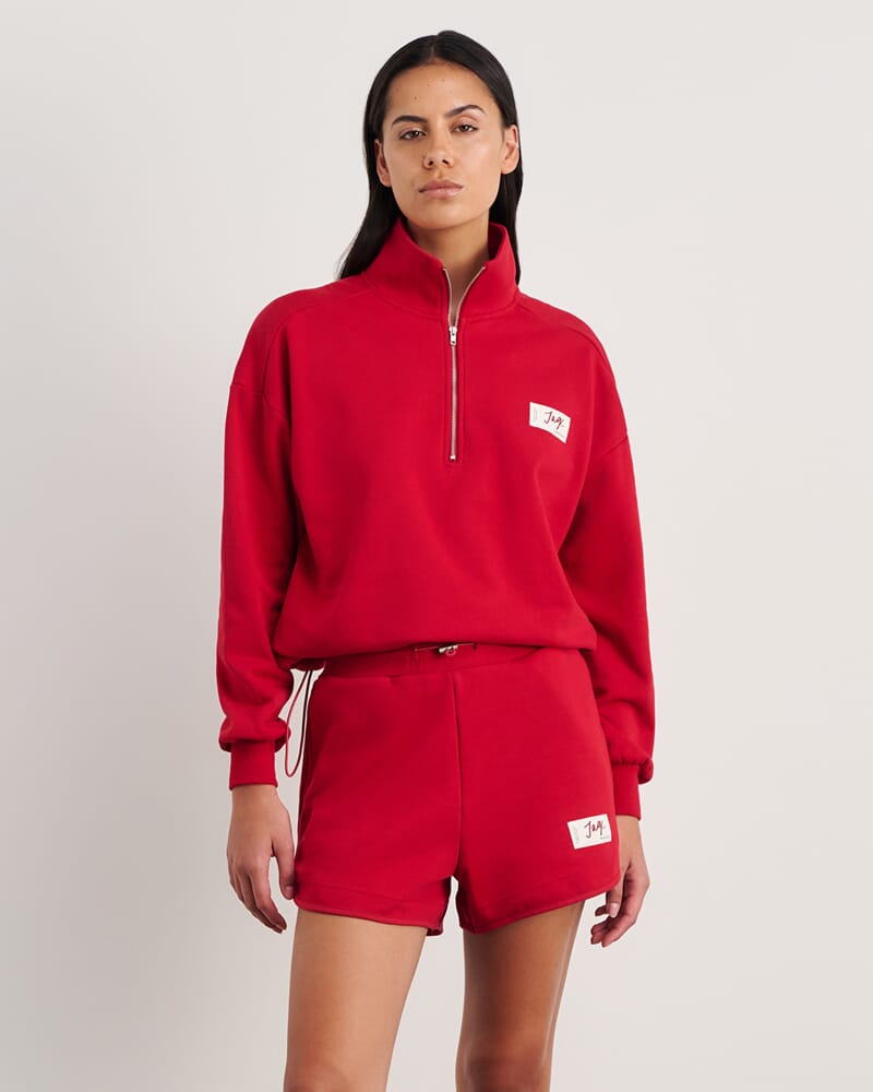 Aston Quarter Zip Sweat in DEEP RED