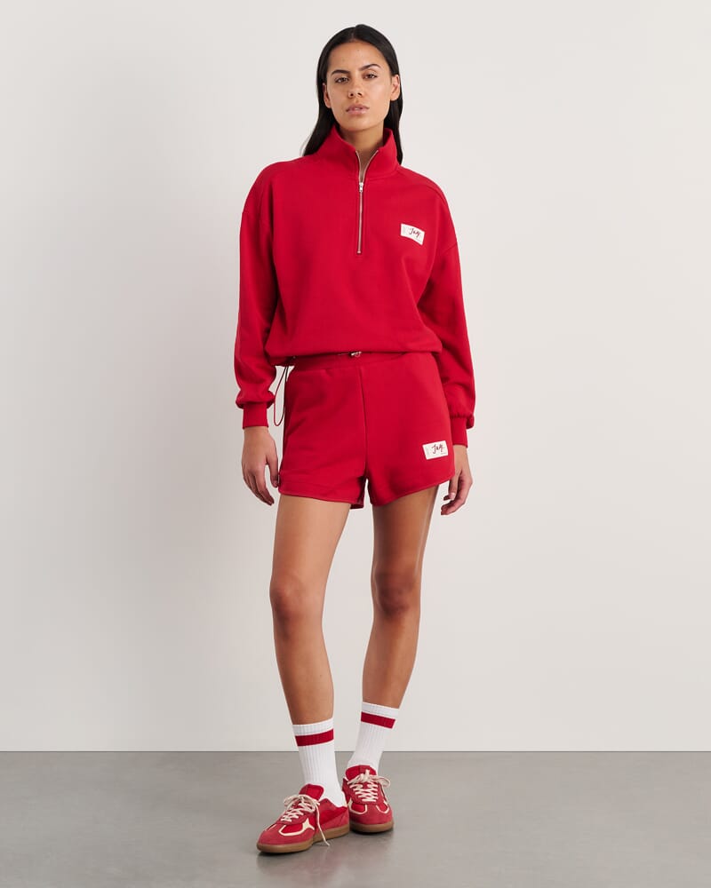 Aston Quarter Zip Sweat in DEEP RED