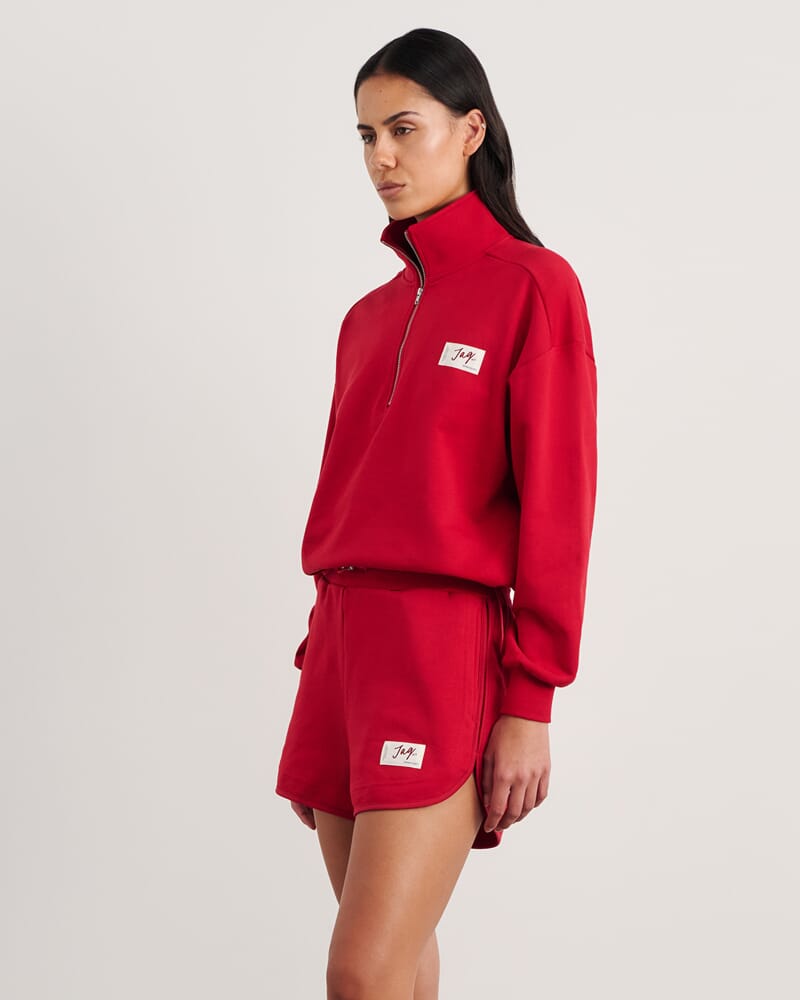 Aston Quarter Zip Sweat in DEEP RED