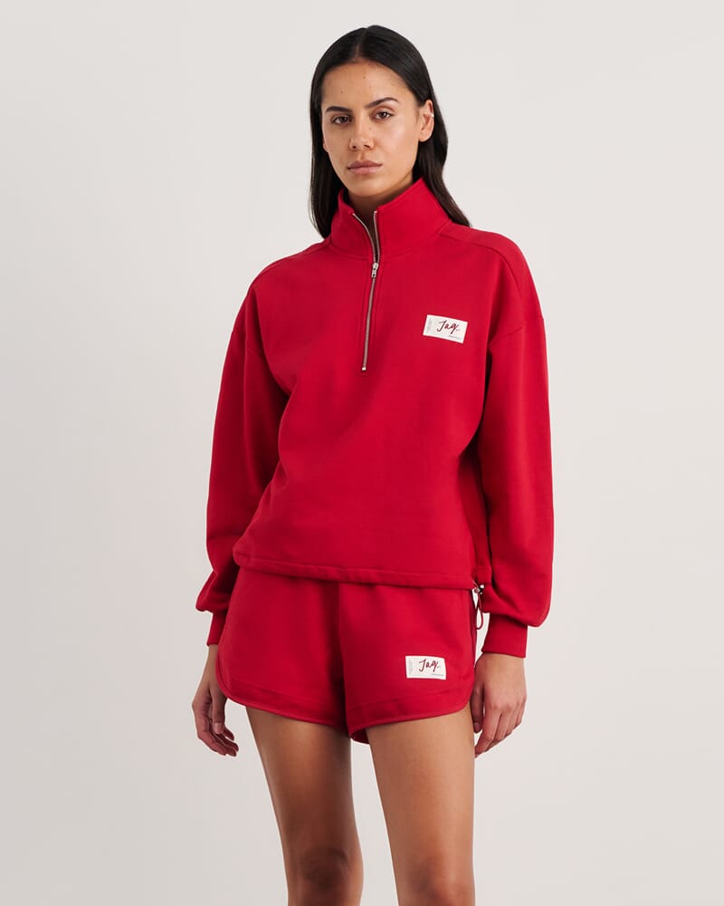 Aston Quarter Zip Sweat in DEEP RED