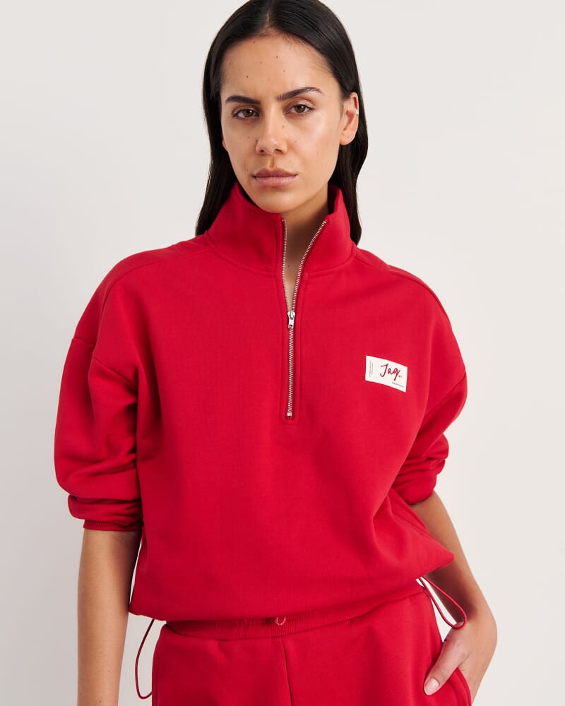Aston Quarter Zip Sweat in DEEP RED