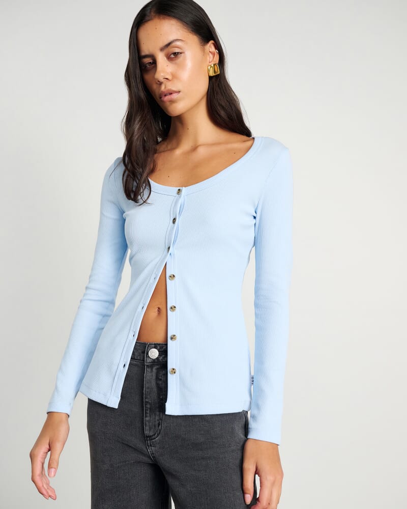 Hallie Rib Long Sleeve Top in LIGHT BLUE