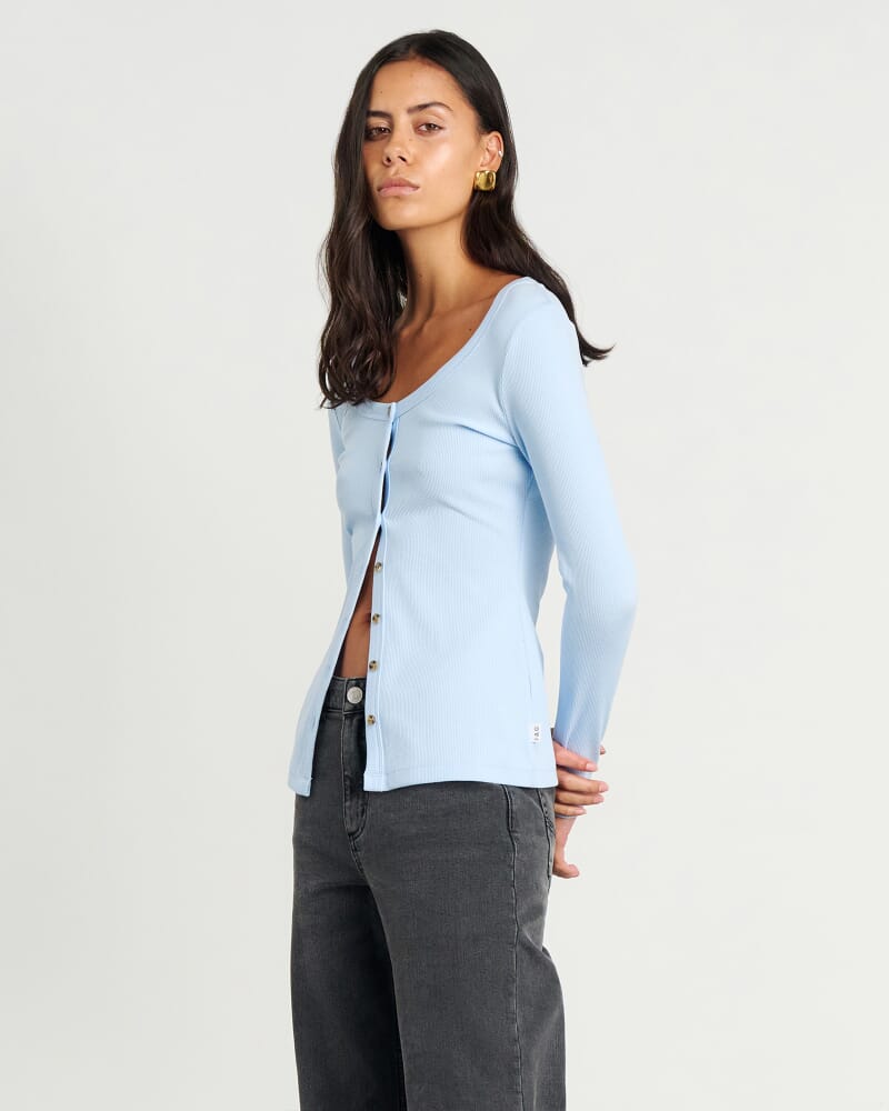Hallie Rib Long Sleeve Top in LIGHT BLUE