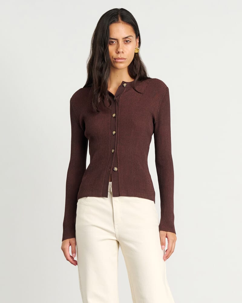 Alora Long Sleeve Cardigan in CHOCOLATE