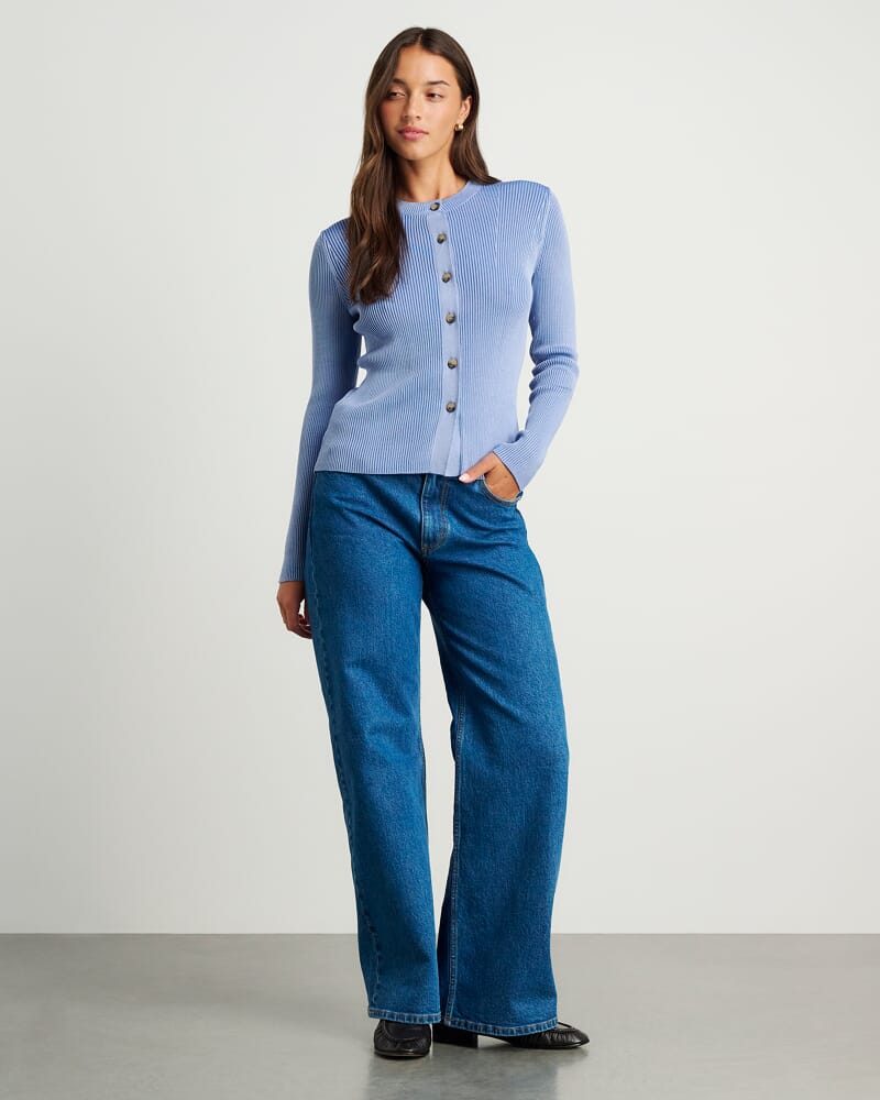 Alora Long Sleeve Cardigan in MID BLUE