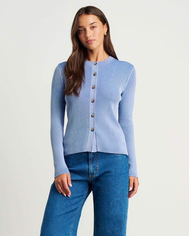 Alora Long Sleeve Cardigan in MID BLUE