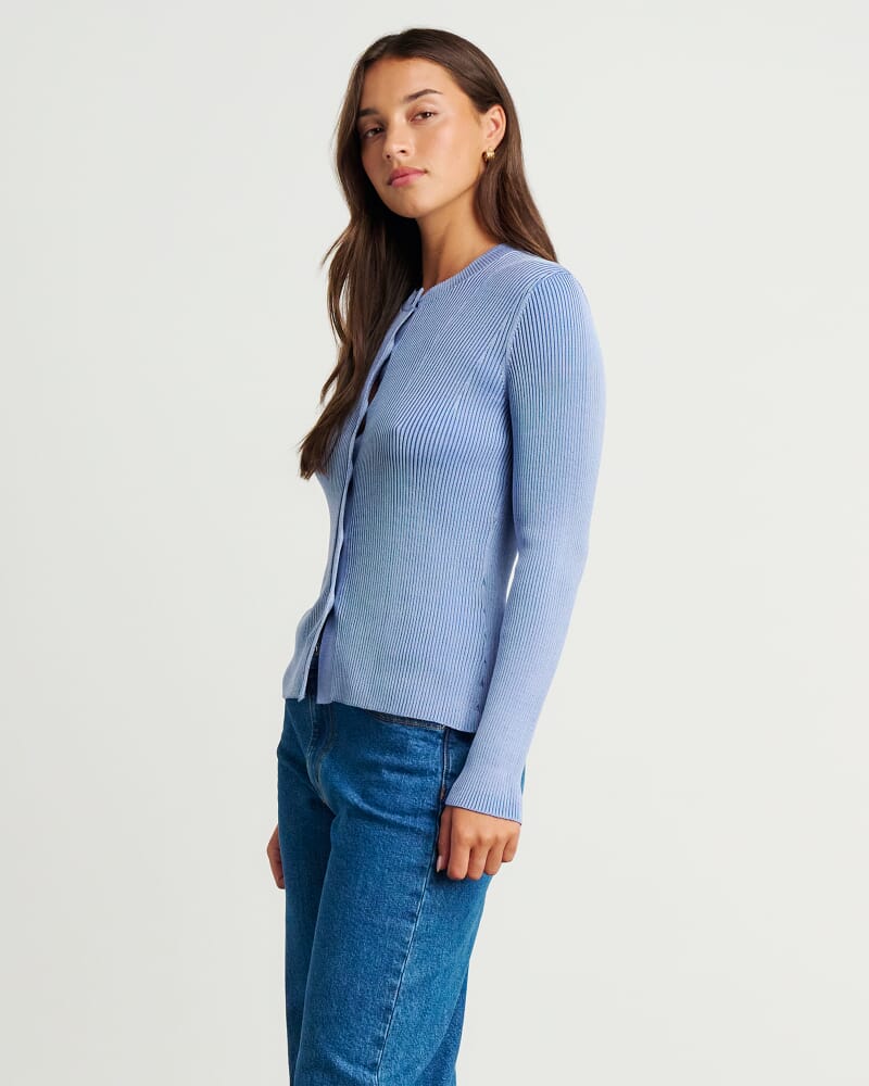 Alora Long Sleeve Cardigan in MID BLUE