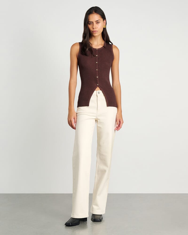 Alora Longline Knit Vest in DARK CHOCOLATE