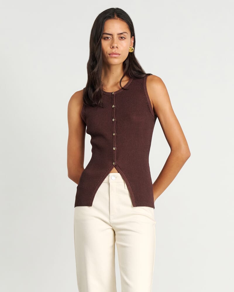 Alora Longline Knit Vest in DARK CHOCOLATE