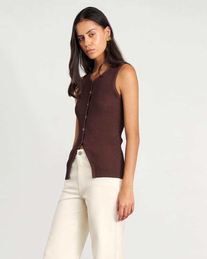 Alora Longline Knit Vest in DARK CHOCOLATE