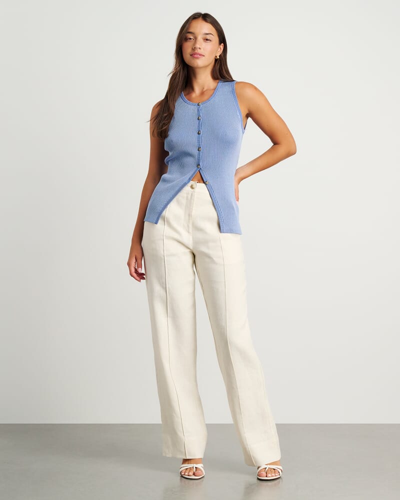 Alora Longline Knit Vest in MID BLUE