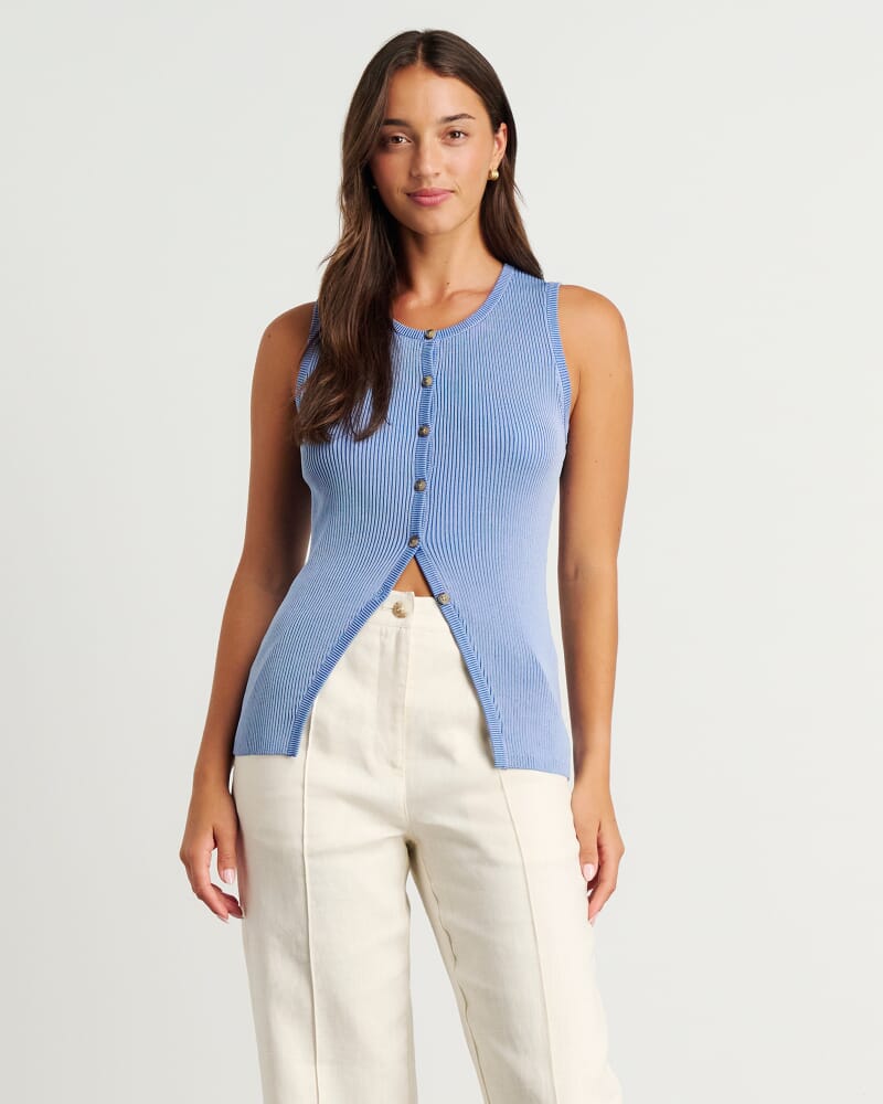 Alora Longline Knit Vest in MID BLUE