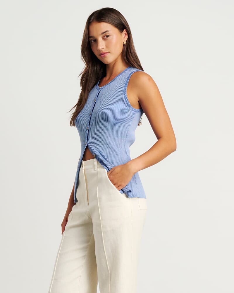 Alora Longline Knit Vest in MID BLUE