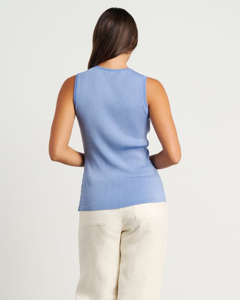 Alora Longline Knit Vest in MID BLUE