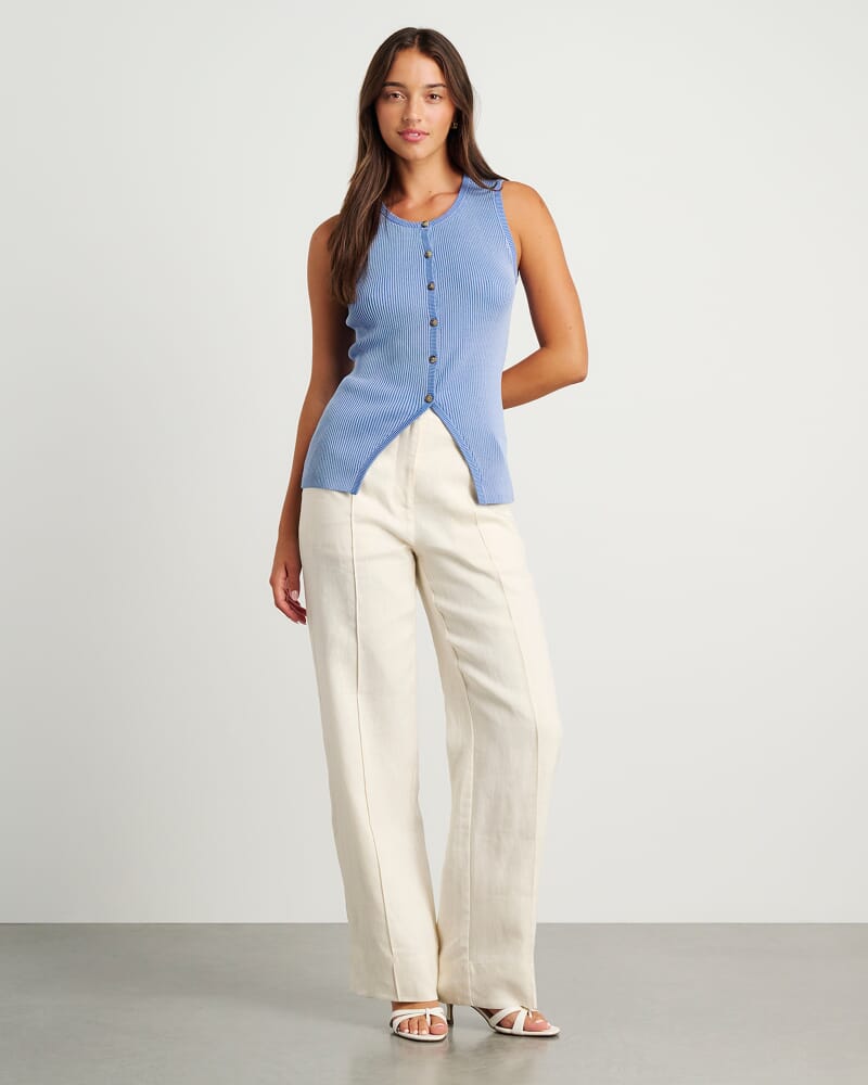 Alora Longline Knit Vest in MID BLUE