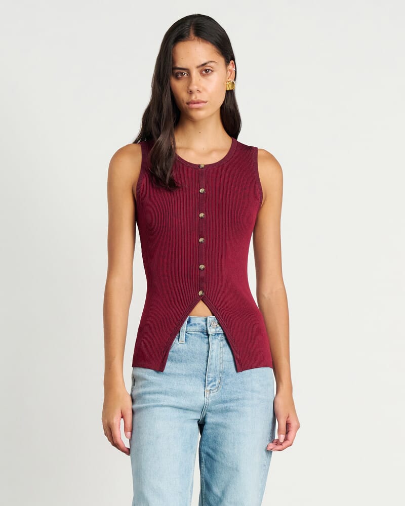 Alora Longline Knit Vest in WINE