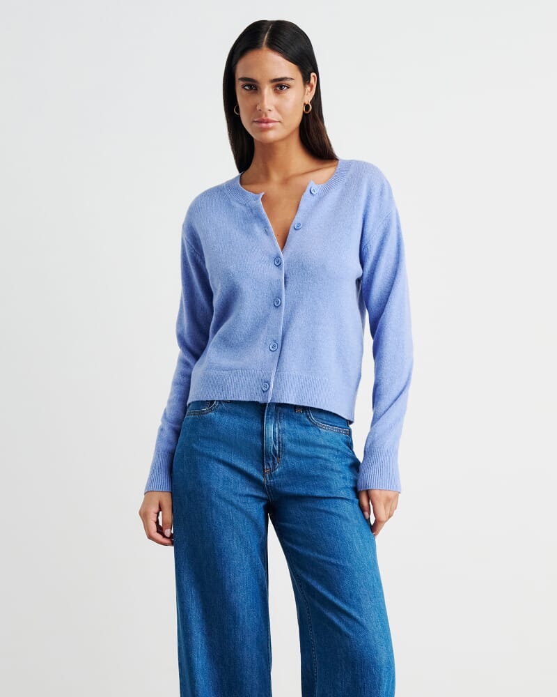 Long Sleeve Wool Cardigan in CORNFLOWER