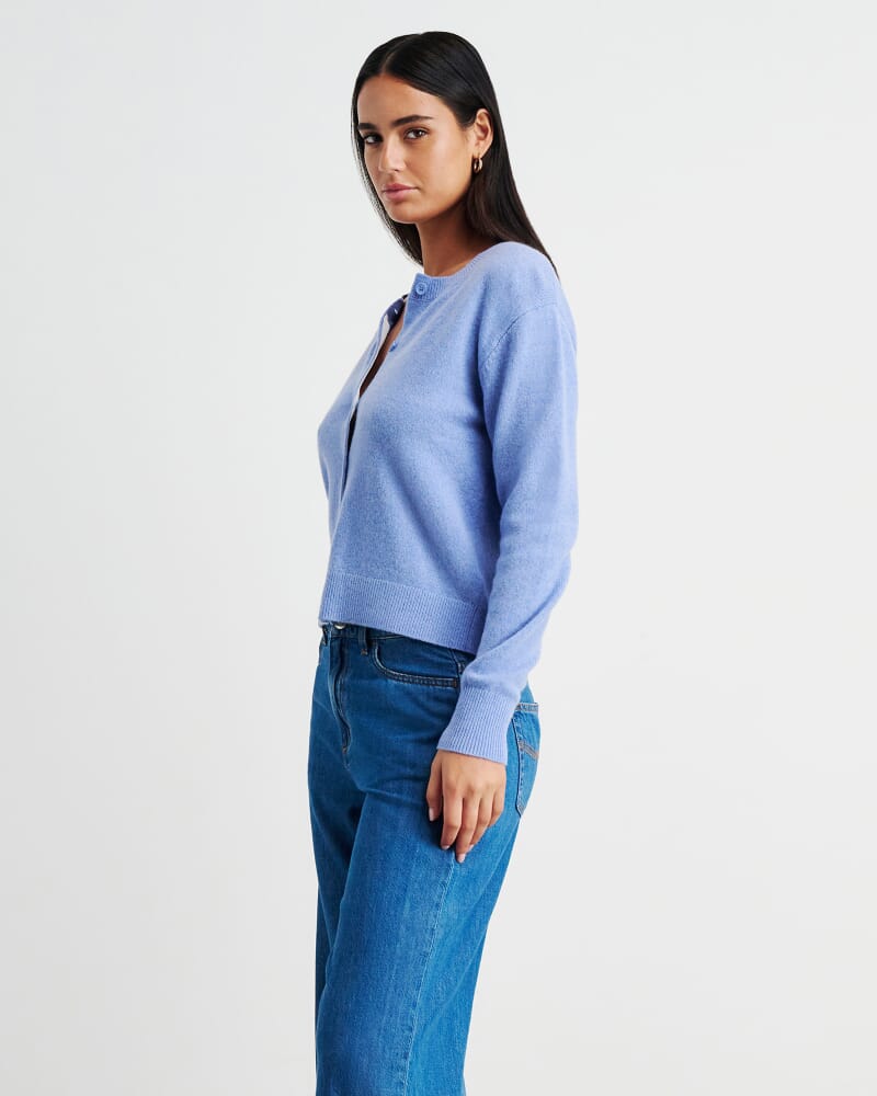 Long Sleeve Wool Cardigan in CORNFLOWER