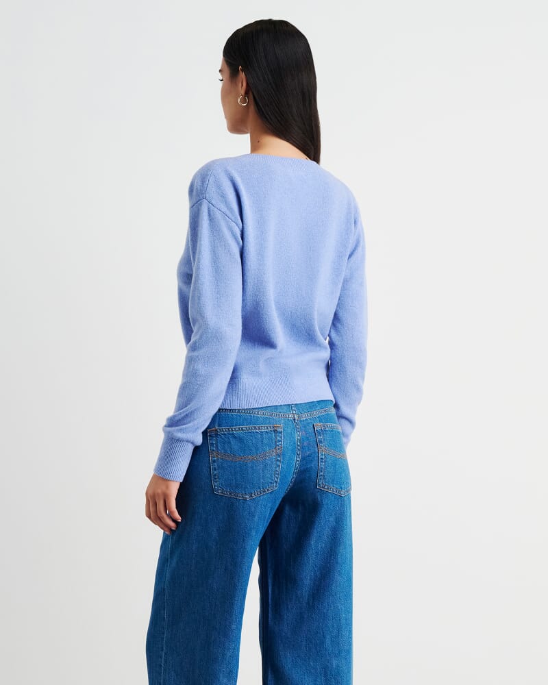 Long Sleeve Wool Cardigan in CORNFLOWER