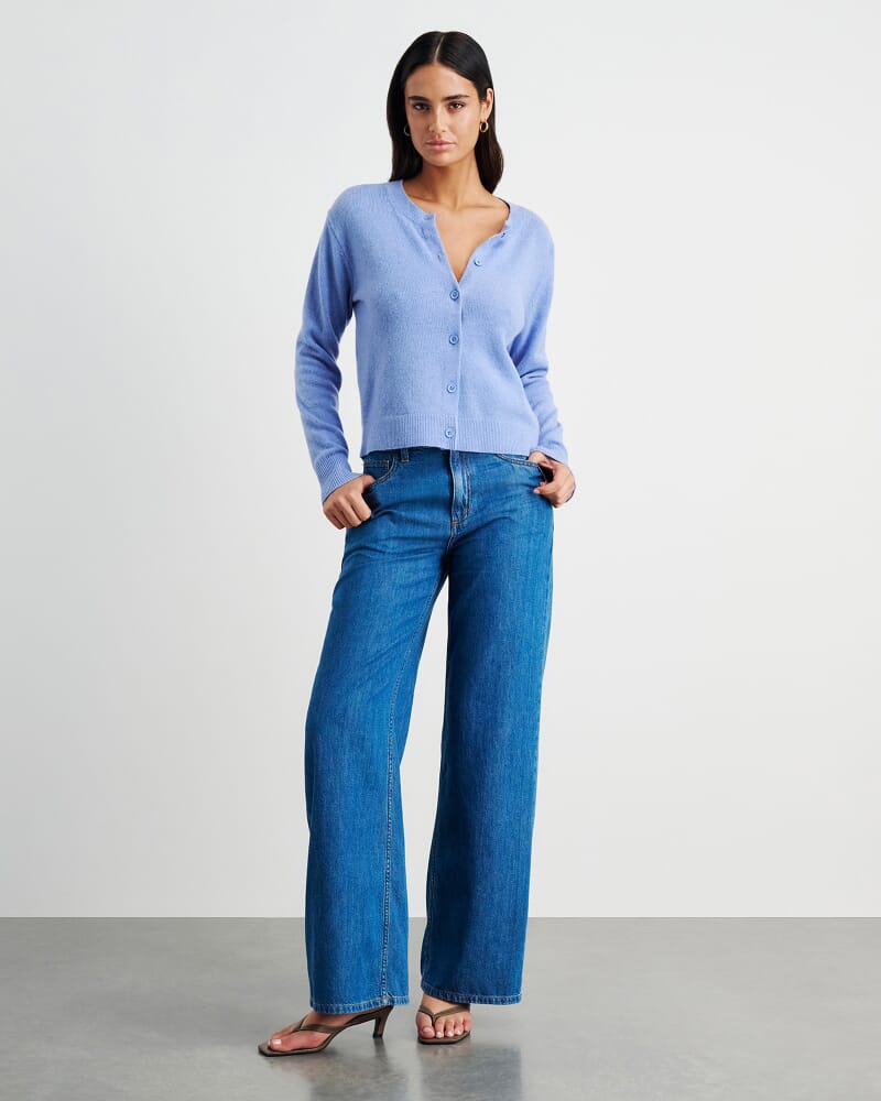 Long Sleeve Wool Cardigan in CORNFLOWER