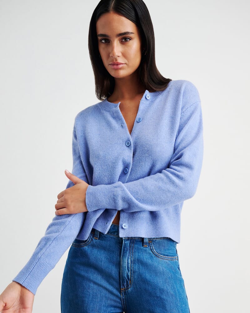 Long Sleeve Wool Cardigan in CORNFLOWER