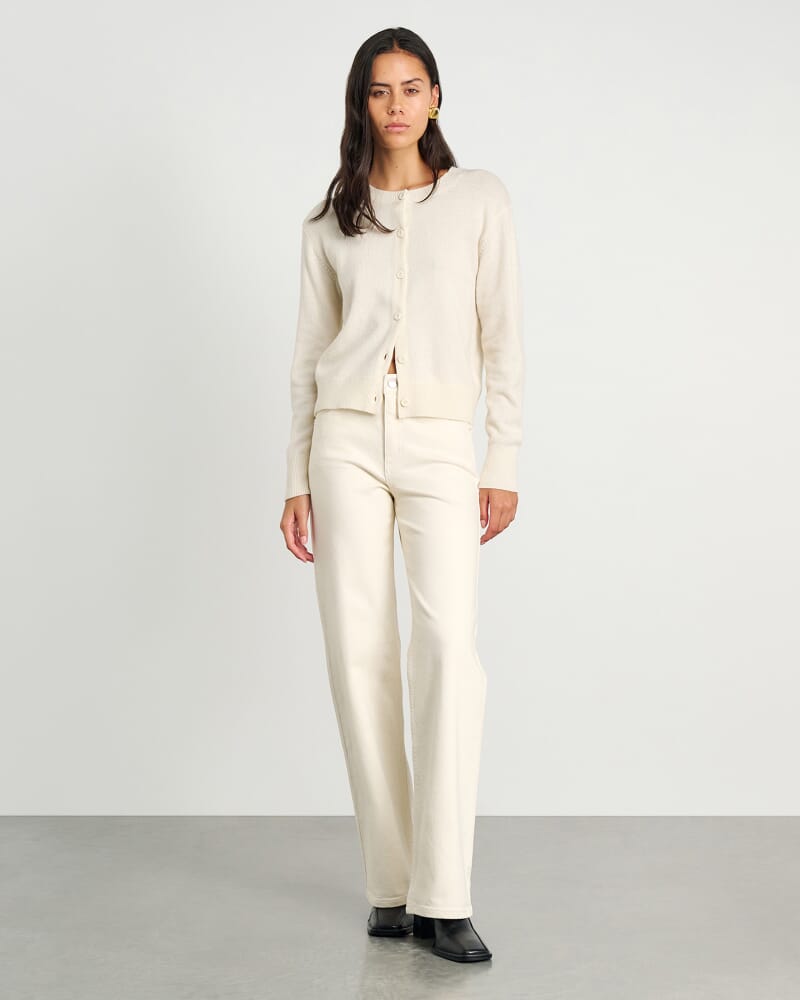 Long Sleeve Wool Cardigan in MILK