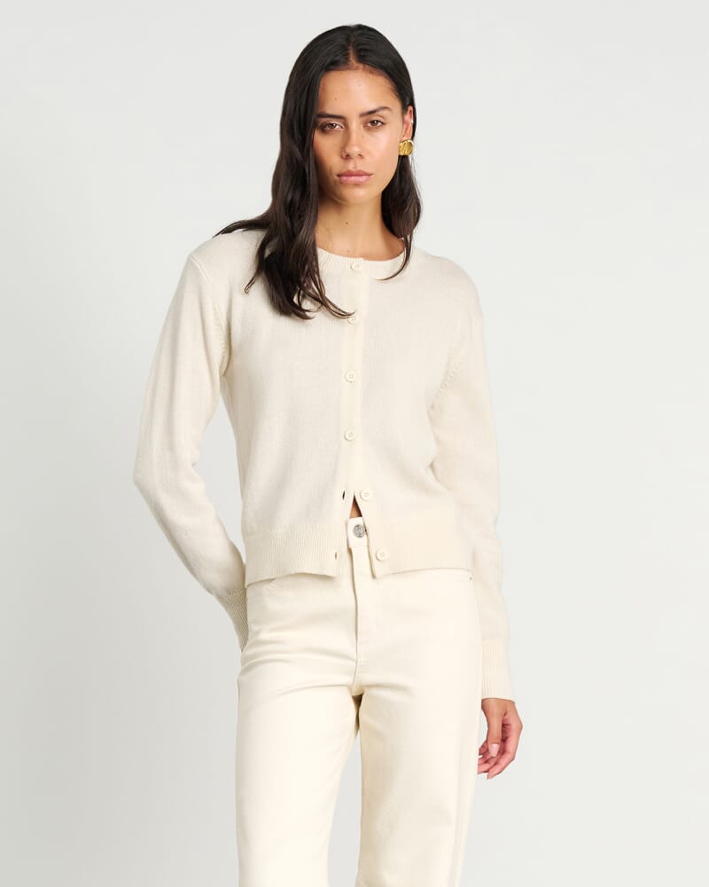 Long Sleeve Wool Cardigan in MILK