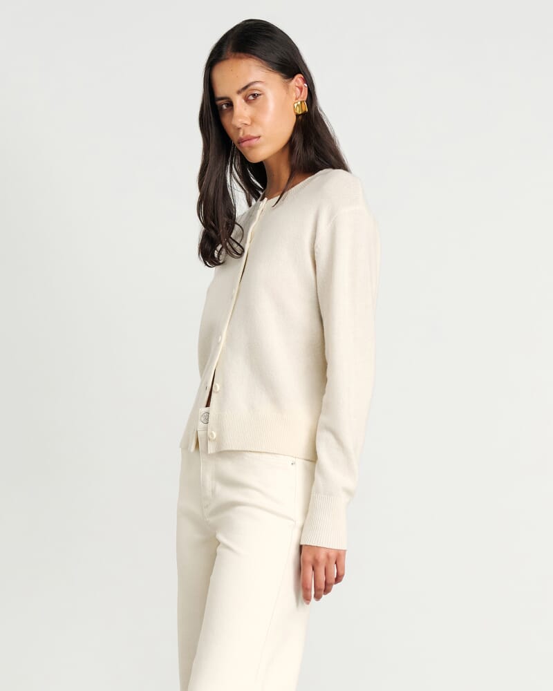 Long Sleeve Wool Cardigan in MILK