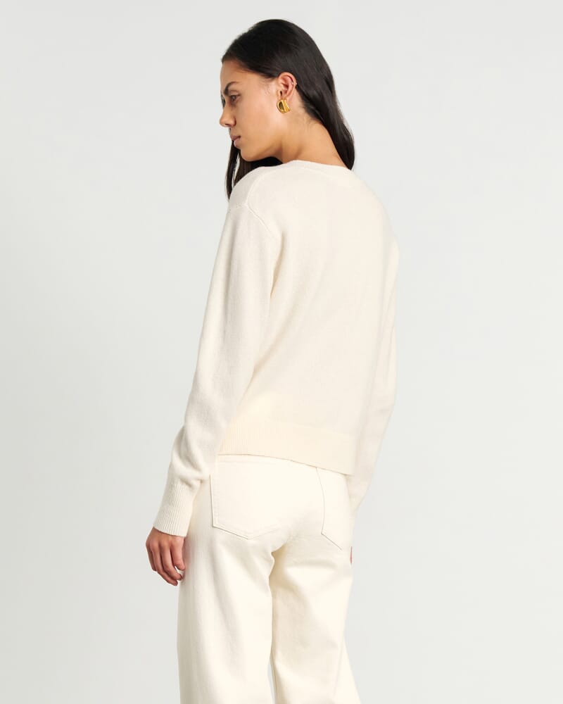Long Sleeve Wool Cardigan in MILK