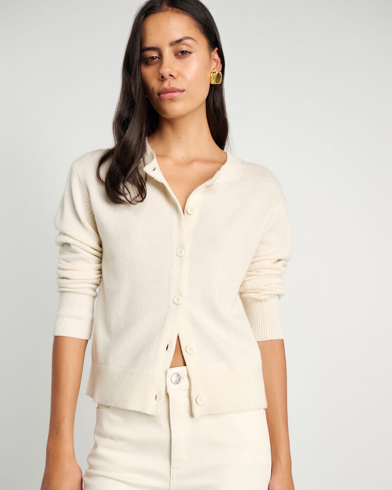 Long Sleeve Wool Cardigan in MILK