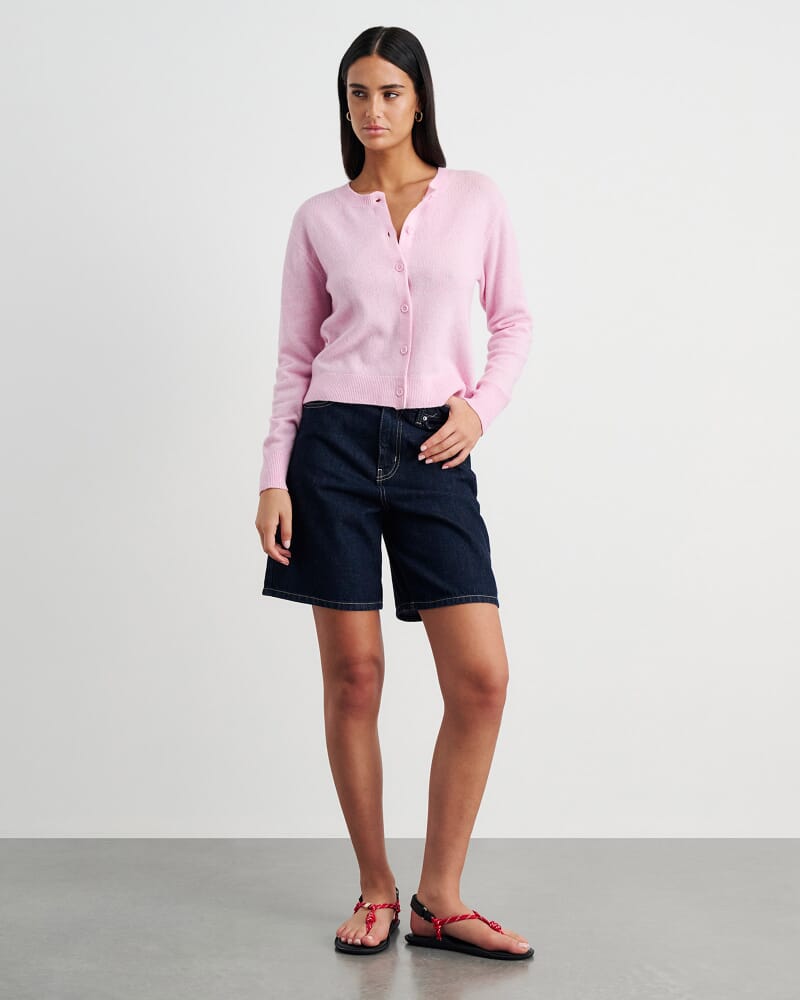 Long Sleeve Wool Cardigan in PINK FROST