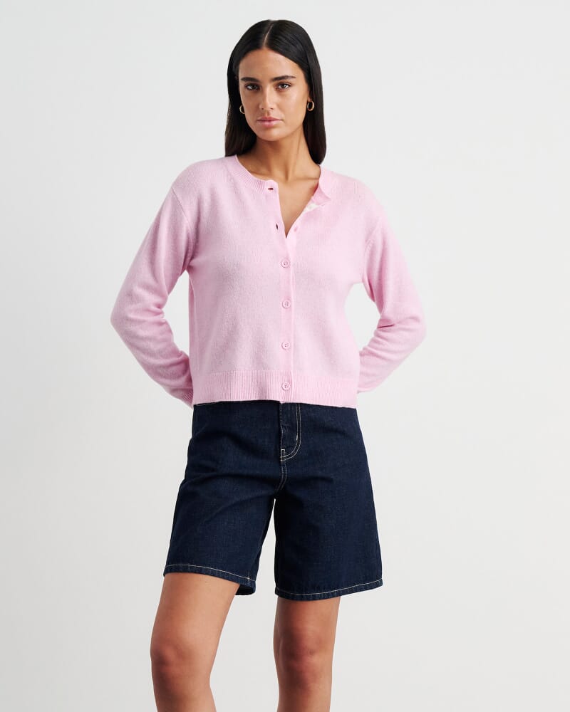 Long Sleeve Wool Cardigan in PINK FROST