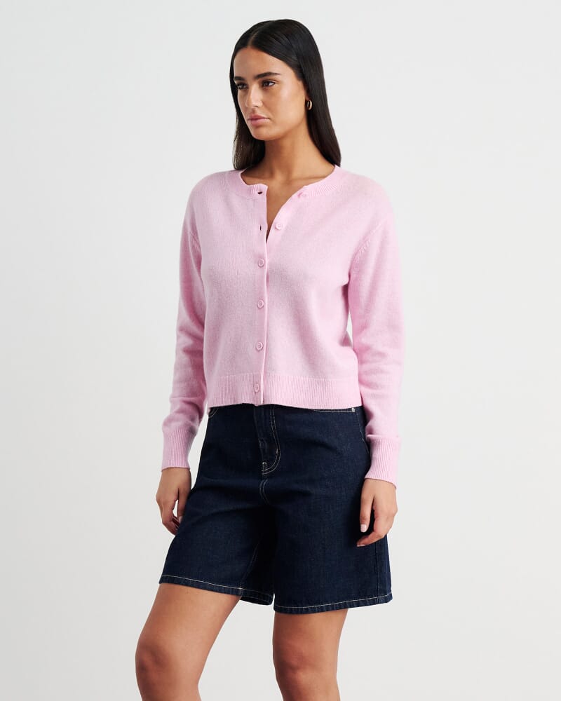 Long Sleeve Wool Cardigan in PINK FROST