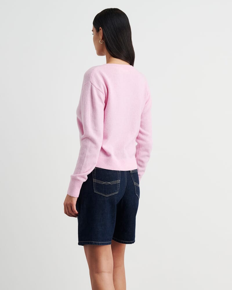 Long Sleeve Wool Cardigan in PINK FROST