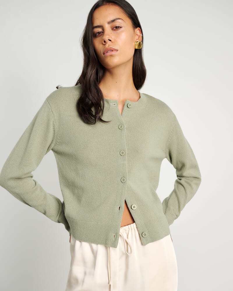 Long Sleeve Wool Cardigan in SAGE
