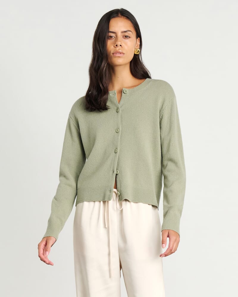 Long Sleeve Wool Cardigan in SAGE