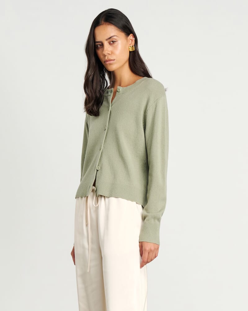 Long Sleeve Wool Cardigan in SAGE