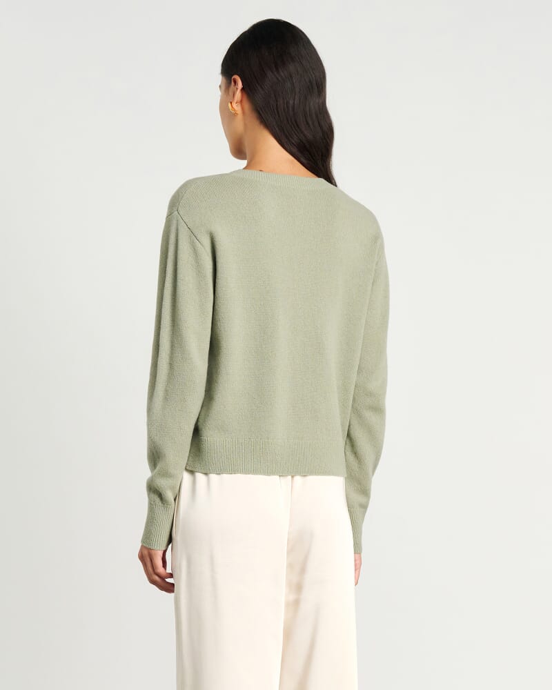 Long Sleeve Wool Cardigan in SAGE