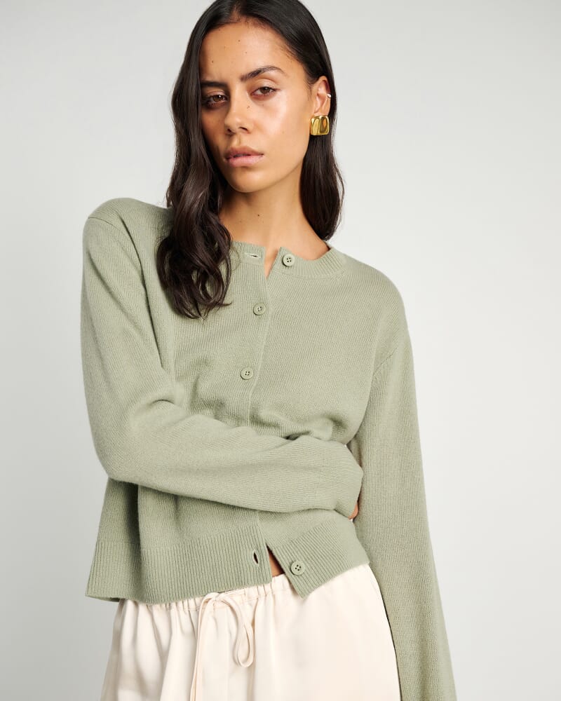 Long Sleeve Wool Cardigan in SAGE