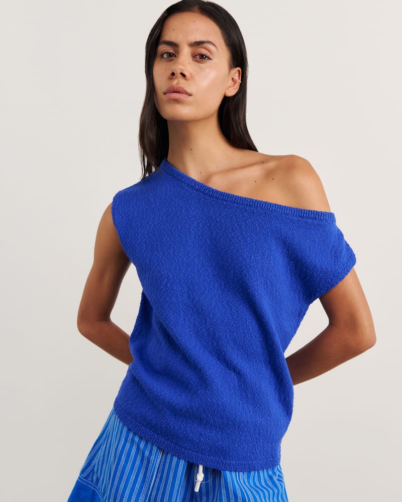 Arden Off Shoulder Knit in BRIGHT BLUE