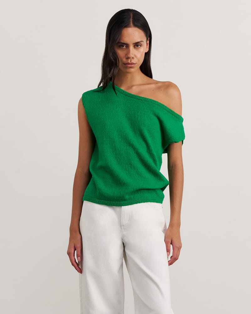 Arden Off Shoulder Knit in BRIGHT GREEN