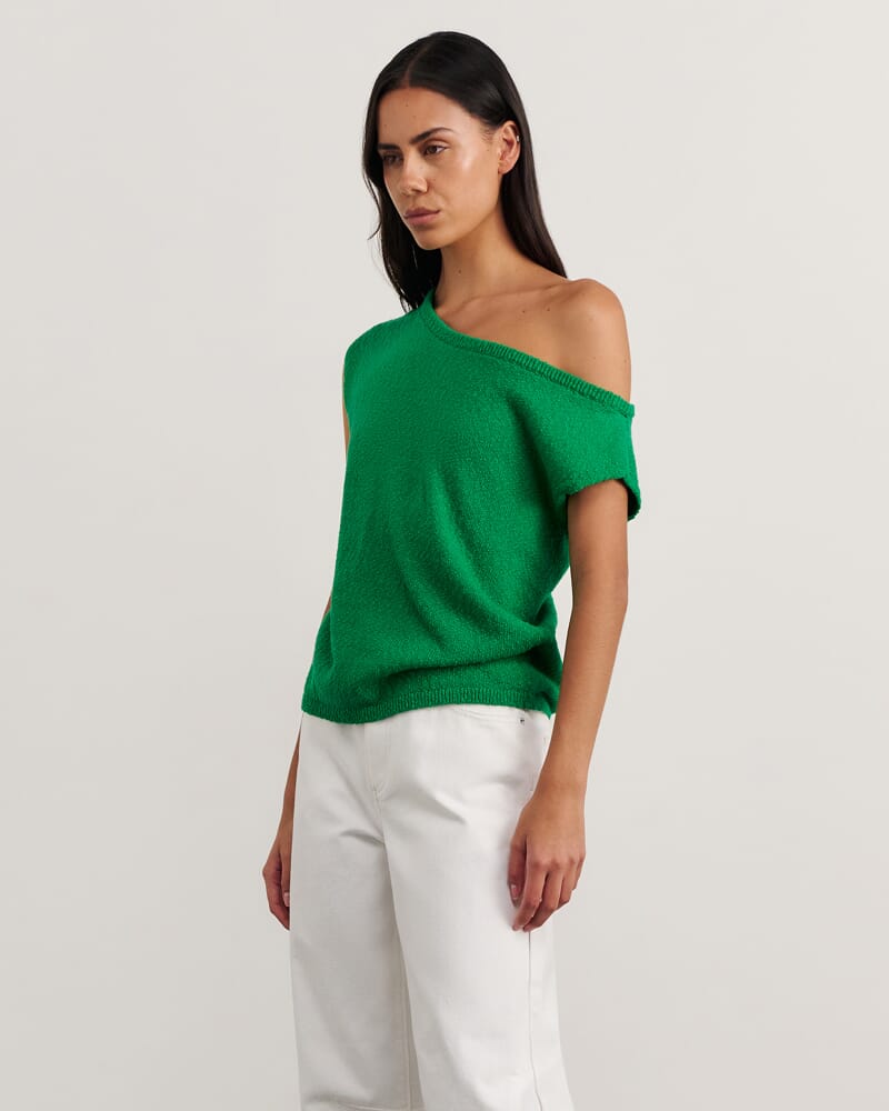 Arden Off Shoulder Knit in BRIGHT GREEN