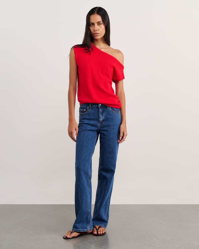 Arden Off Shoulder Knit in BRIGHT RED