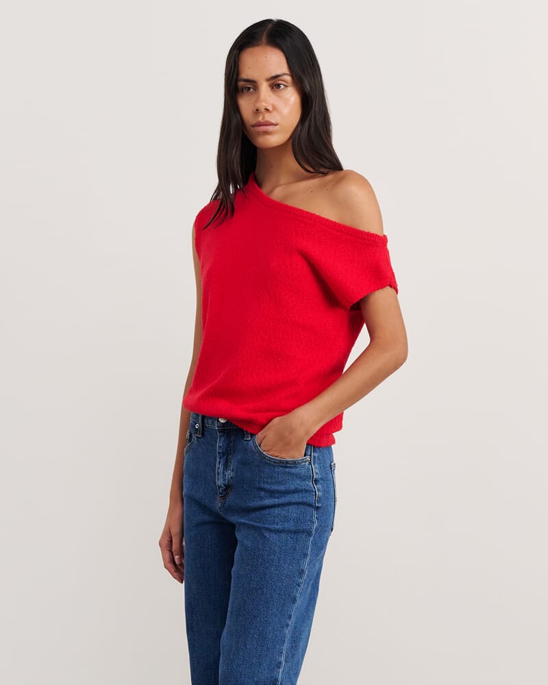 Arden Off Shoulder Knit in BRIGHT RED