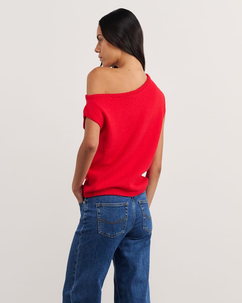 Arden Off Shoulder Knit in BRIGHT RED