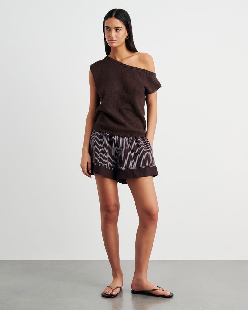 Arden Off Shoulder Knit in DARK CHOCOLATE