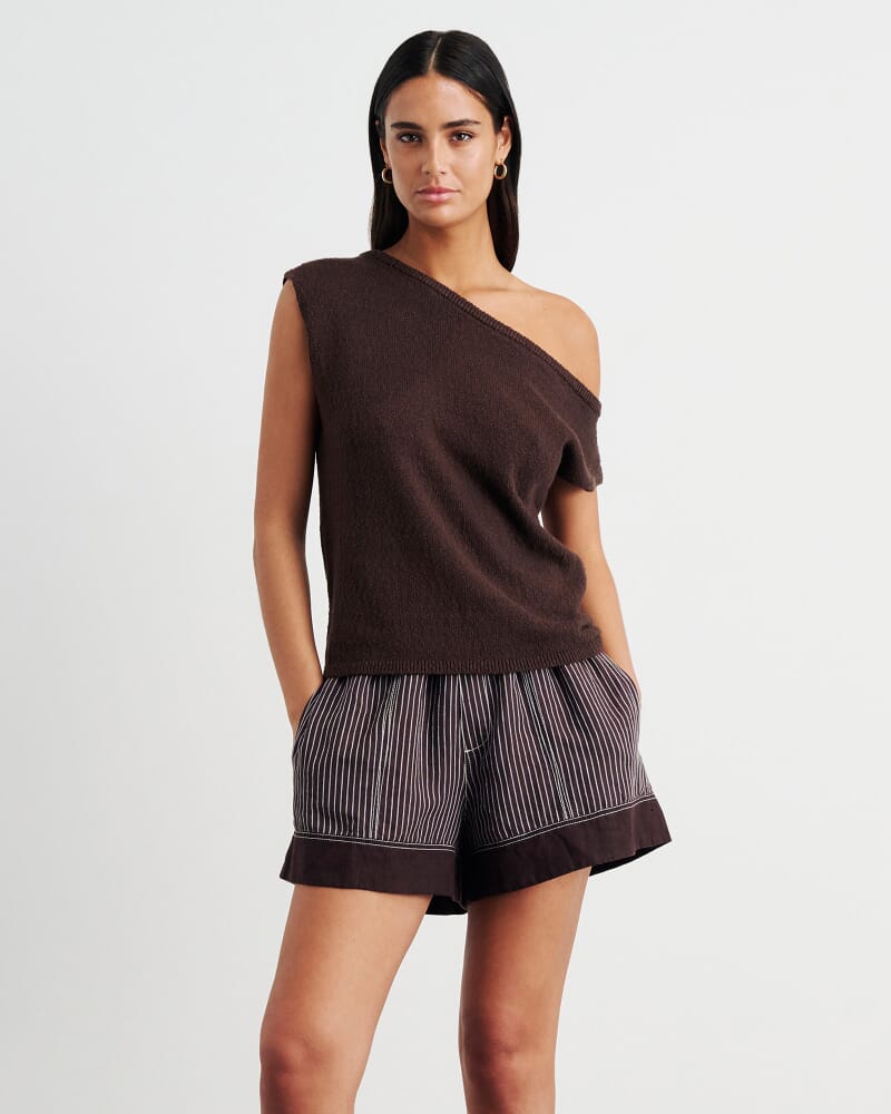 Arden Off Shoulder Knit in DARK CHOCOLATE